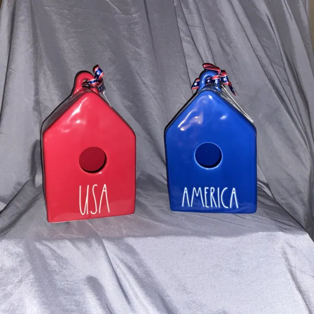 OLLIERV Rae Dunn Artisan Collection Patriotic Red Birdhouse USA & America