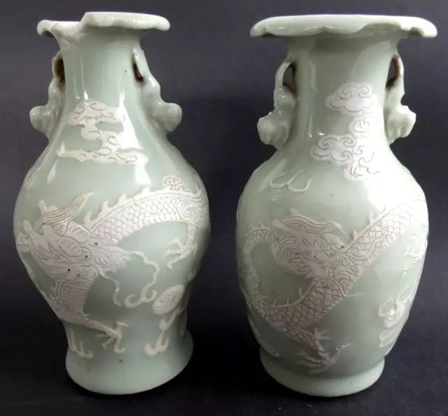 Ancienne paire vases celadon dragon chine Old chinese porcelaine porcelaine XIX