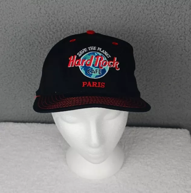 NWOT! Vintage Hard Rock Cafe  Paris Baseball Hat Cap Black Strapback Red Logo