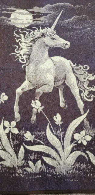 Vtg TAC Blanket Fantasy Unicorn Moon Horse 57x81 Made In USA Reversible Brown