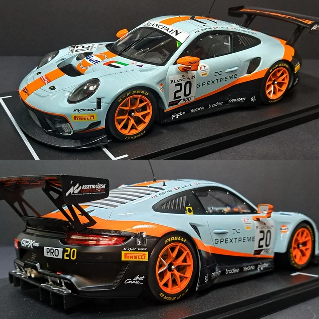 IXO Porsche 911 GT3 R Winner Spa 2019 Échelle 1/18 - Voiture Miniature Collection Bleue Orange Noire