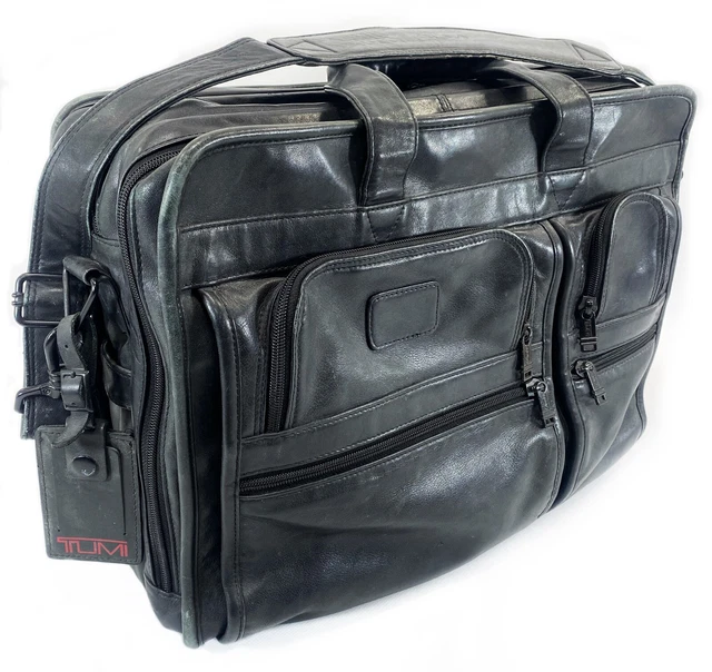 Vintage 1990’s TUMI Alpha Black Leather Laptop Organizer Messenger Bag 9624D3