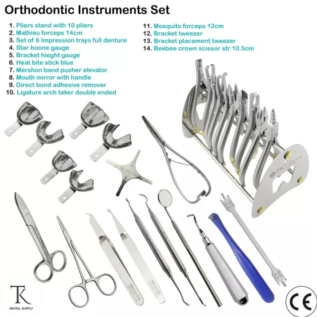 Orthodontie Instrument Kit Pinces Ciseaux Miroirs Jauge Précelles Band Pusher CE