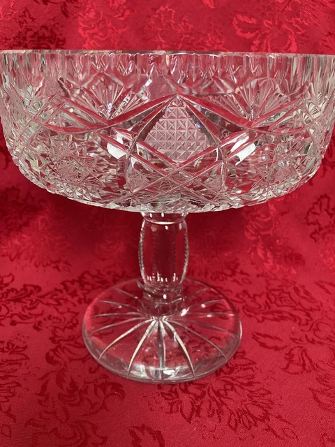American Brilliant Cut Glass Abp Footed Bowl Compote Very Fine Deep Cuts Large!