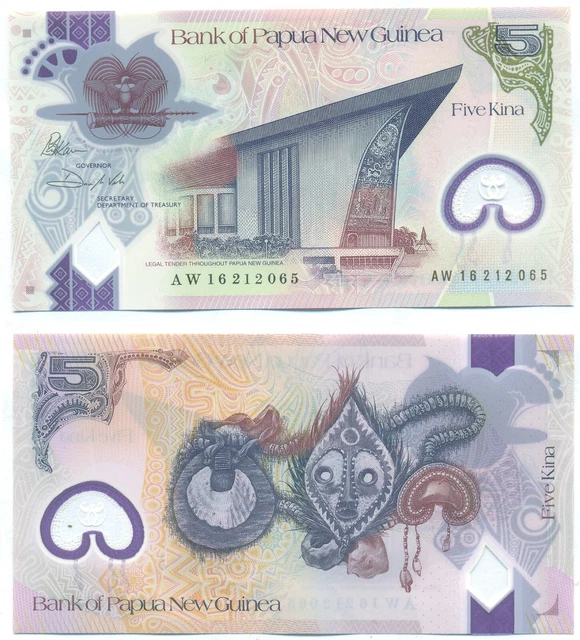 Papua New Guinea Note 5 Kina 2016 Polymer P 51 Unc