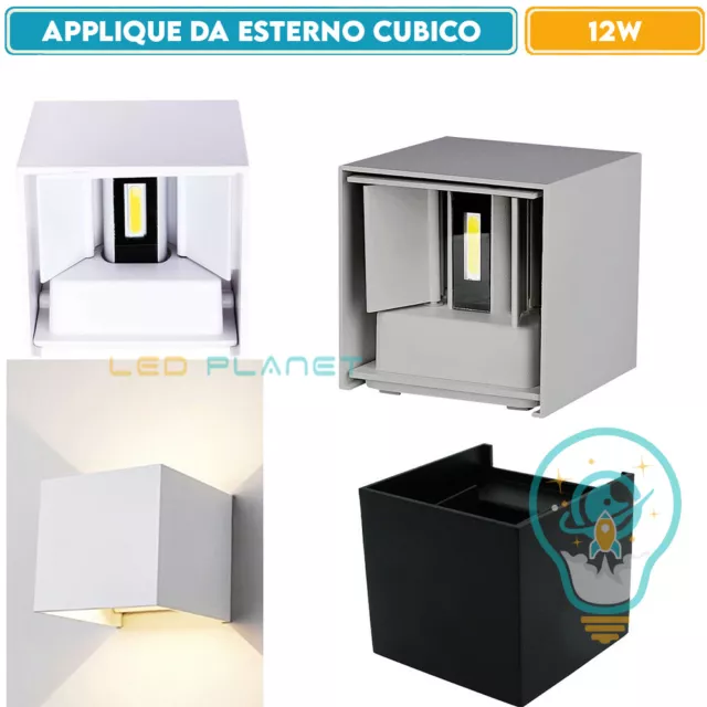 Applique Plafoniera Cubo Led 12W Faro Faretto Lampada Da Parete Muro Doppia Luce