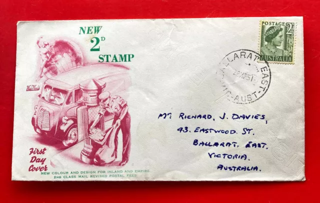 Australia 1951 FDC, Wide World, New 2d Stamp, green & red cachet