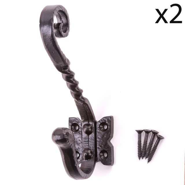 DOOR WALL HOOKS 2 Pack Cast Iron Antique Double Coat Hanger Twin Hook Towel Gown