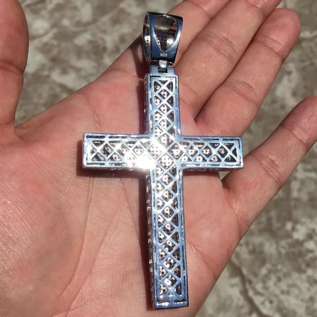 925 Sterling Silver Cross Big Pendentif Iced Out Simulé Diamant Charme Cadeaux 3