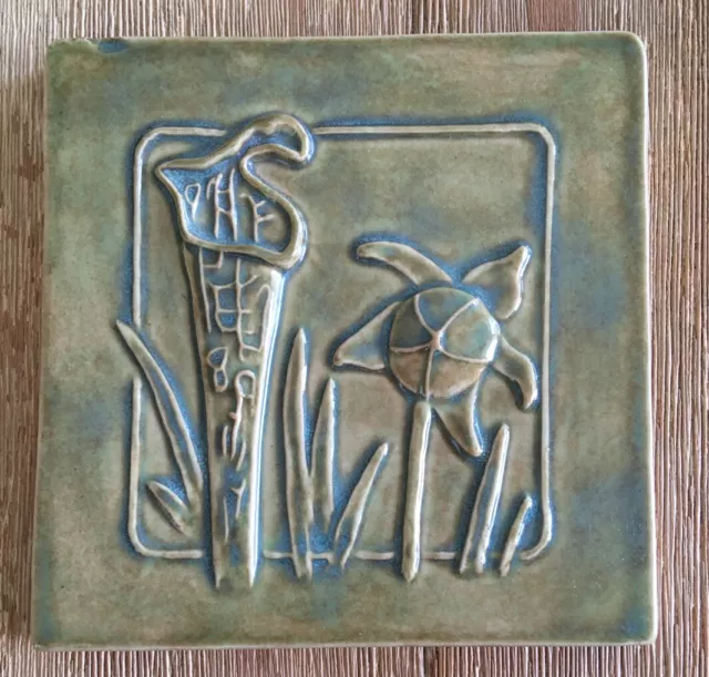 Green Ceramic Wall Art Tile 4.5” Sq Floral Nouveau Weeks Bay Reserve Alabama