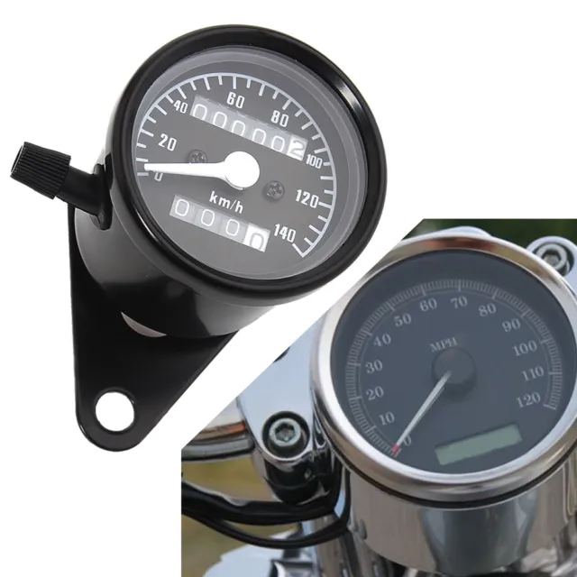 Universal  Black 12V Odometer Speedometer Tachometer Gauge Cafe Racer Motorcycle