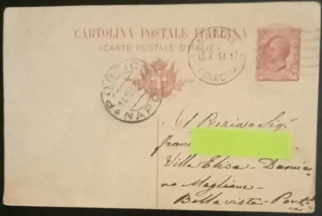 Cartolina postale italiana viaggiata 1913 dest. Napoli Bellavista (323)