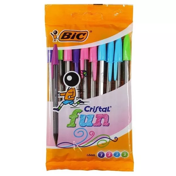 Stylos Biro à bille cristal BIC® 1,6 mm - Différentes couleurs - Pack de 10