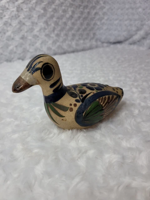Vintage Duck Figurine Hand Painted Tonala Pottery From Mexico