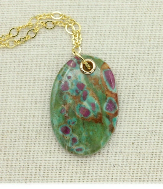 Rubino Fuchsite Ciondolo - Naturale Guarire Pietra Collana Gioielli Pietra Verde