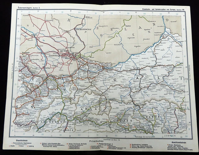 RAILWAY MAP OF The Austro Hungarian Empire Krakow Rail Antique Original railway-map-of-the-austro-hungarian-empire-krakow-rail-antique-original