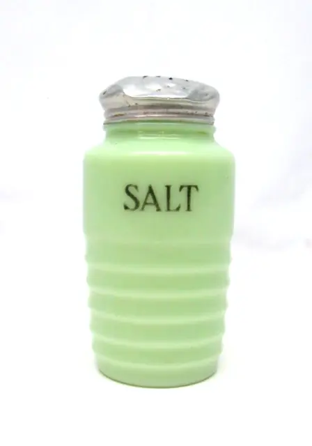 Vintage Jeannette Jade-ite Beehive Ribbed Uranium Glass Salt Shaker NOS 1936 (A)