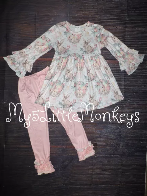 NEW Boutique Easter Bunny Rabbit Tunic Dress & Leggings Girls Outfit Set