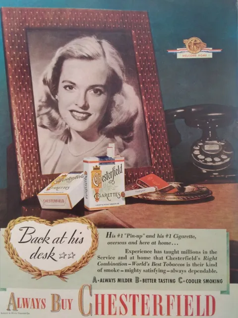 Chesterfield Cigarette Print Ad Original Vtg 1940s WW2 Girl Pin Up Jones Whisky