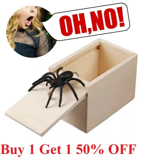 Wooden Prank Spider Scare Box Hidden in Case Trick Play Joke Scarebox Gag Toy