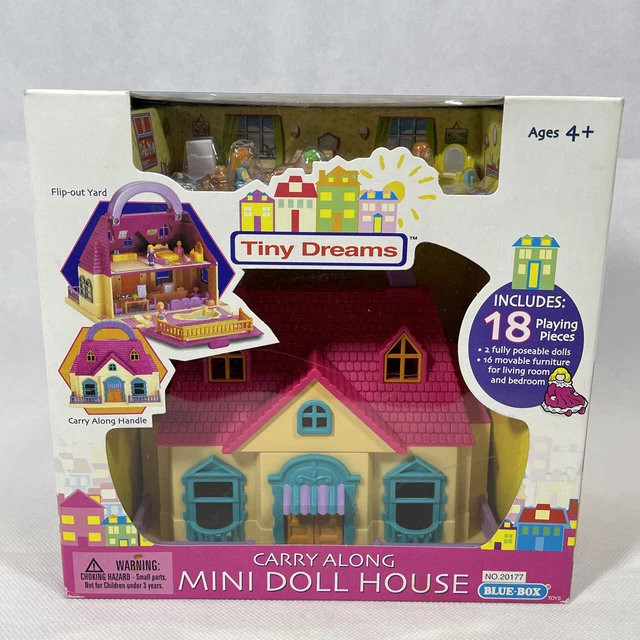 BLUE BOX TOYS TINY DREAMS CARRY ALONG MINI DOLLHOUSE 18 Piece