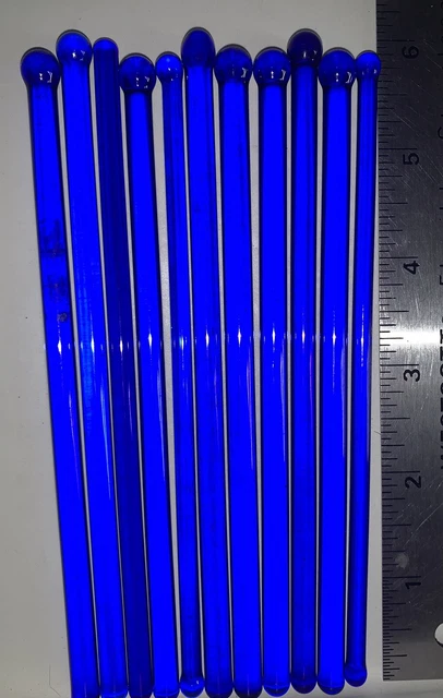 Vintage Lot 11 Blue Glass Cocktail Iced Tea Stirrers Sticks 6” Long