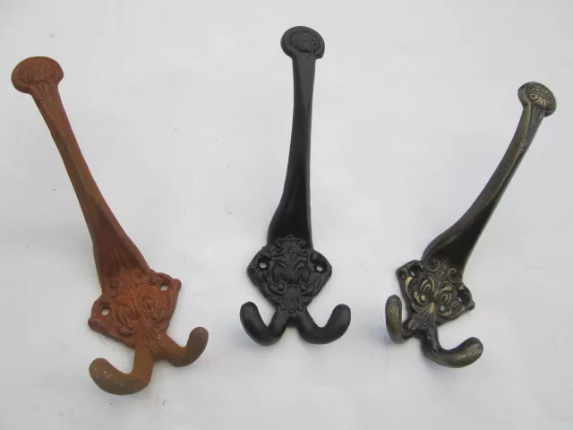 Large Cast Iron Triple Double Hat And & Coat Hook Decorative Vintage Old Design