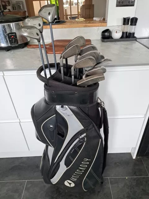 Full Set Of Mens Callaway Golf Clubs, Right Handed, Motocaddy Premium Cart Bag