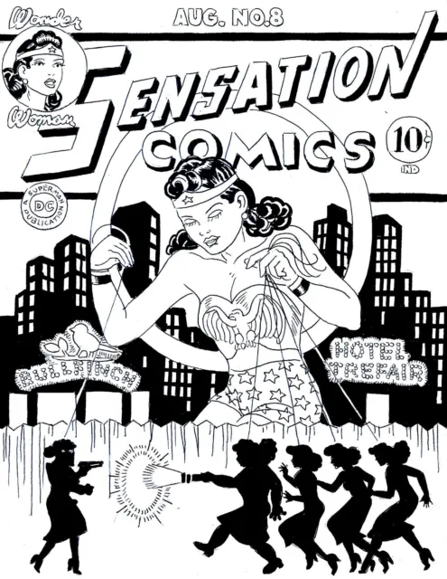 Sensation Comics # 8 Cover Recreation Wonder Woman Original Comic Art