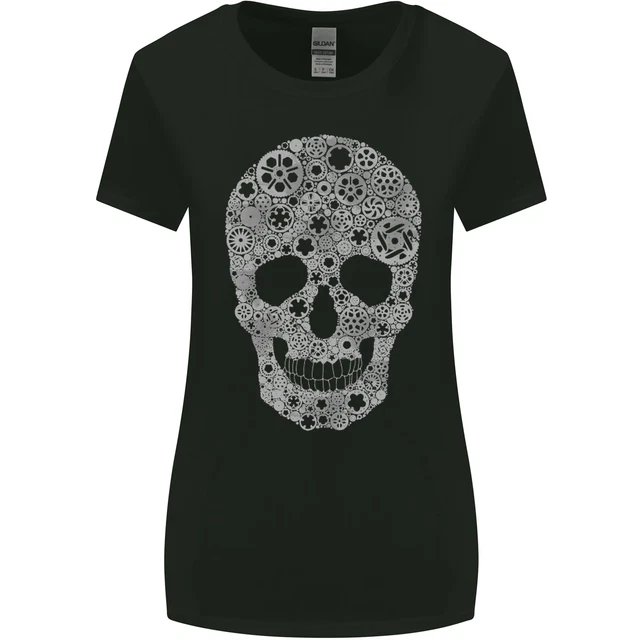 Gear Skull Biker Motorcycle Motorbike Cars Womens Wider Cut T-Shirt