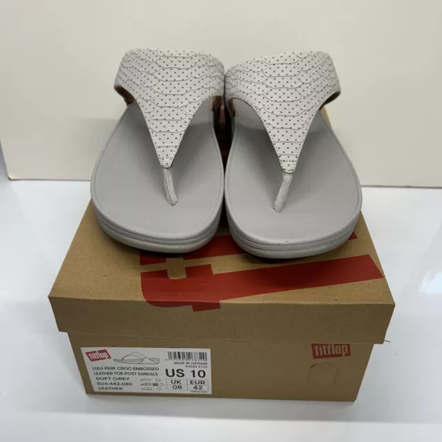 Fitflop Nib Lulu Shimmerfoil Soft Grey Toe-Thong Size 10