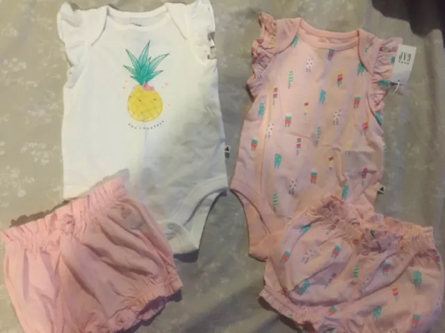 3 6 M BABY Gap 4pc LOT BUNDLE pineapple Popsicle Bodysuit Pink Bubble Shorts