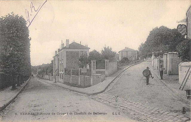 CPA 91 YERRES / ROAD DE CROSNE / CHEMIN DE BELLEVUE / rare shot with men