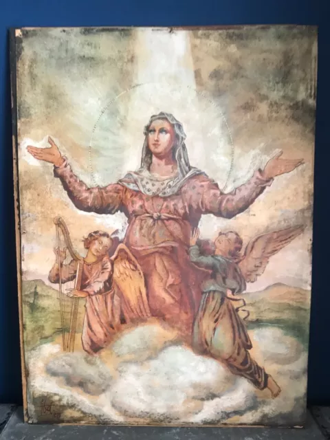 Maria Mutter Gottes Madonna Engelsweisung - signiert und datiert - Gouache