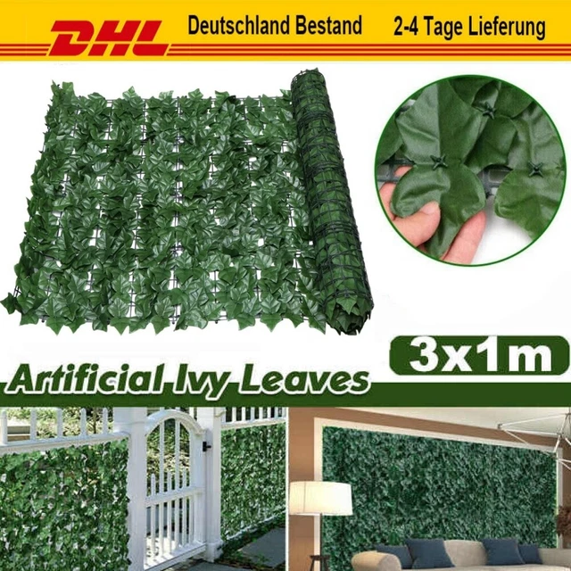 3x1M Künstliche Efeu Hecke Sichtschutz Windschutz Verkleidung Balkon Blätterzaun