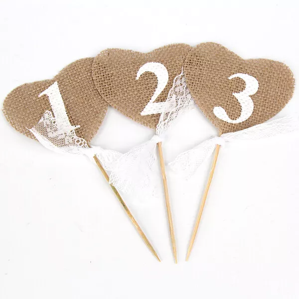 Vintage Rustic Hessian Burlap Sticks Wedding Table Decoration Numbers 1-10