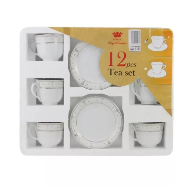 Cup And Saucer Set 12 Piece Porcelain White Tea Set Coffee Cappuccino Tea Cups