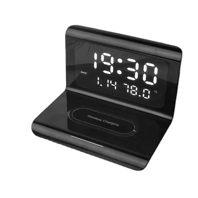 Modern 3 in 1 Digital Desk-Alarm-Clock-Thermometer-Qi-Wireless-Charger