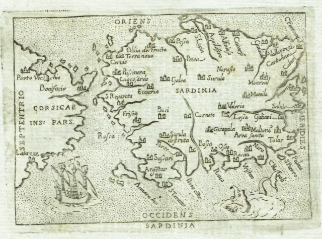 SARDEGNA 1667 ORTELIUS MARCHETTI Piccola Mappa Stampa Originale Antica Cagliari
