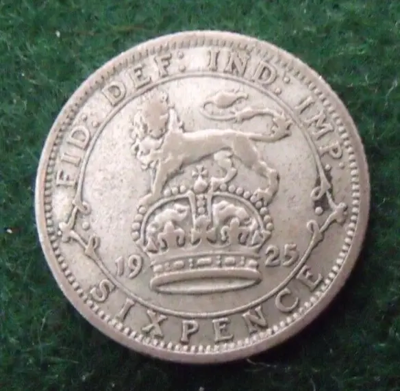 1925 GEORGE V SILVER SIXPENCE  ( 50% Silver )  British 6d Coin.   713