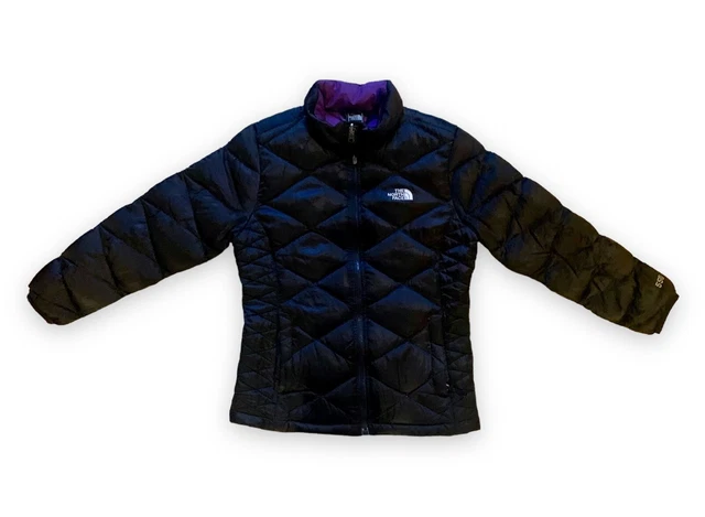 The North Face Puffer Jacket Girls Large Black 550 Full Zip Mock Neck Quilted