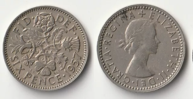 1957 Great Britain sixpence coin