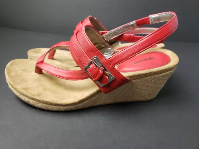 Style & Co Size 9.5 M Womens  Jodii Platform Wedge Thong Sandals Slingback Red 3