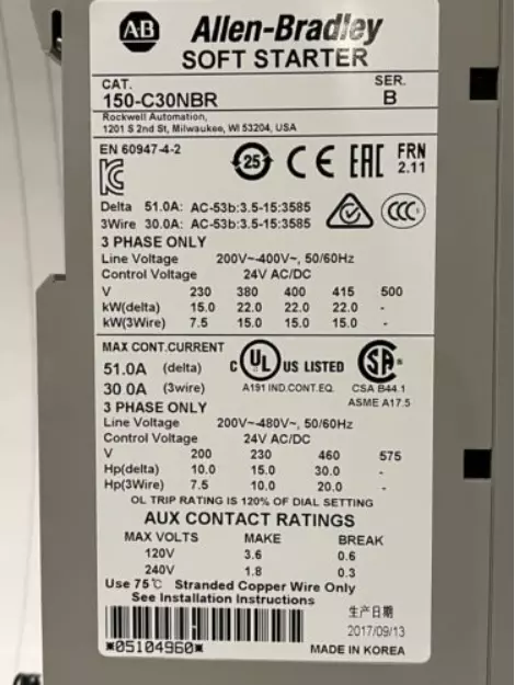 Allen Bradley 150-C30NBR Bulletin 150 Smart Motor Controller SER B Brand New 2