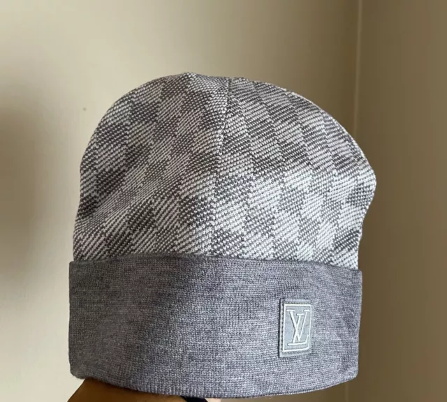 LOUIS VUITTON BEANIE One Size Hat Grey Wool Gray LV Monogram Logo $109.00 -  PicClick