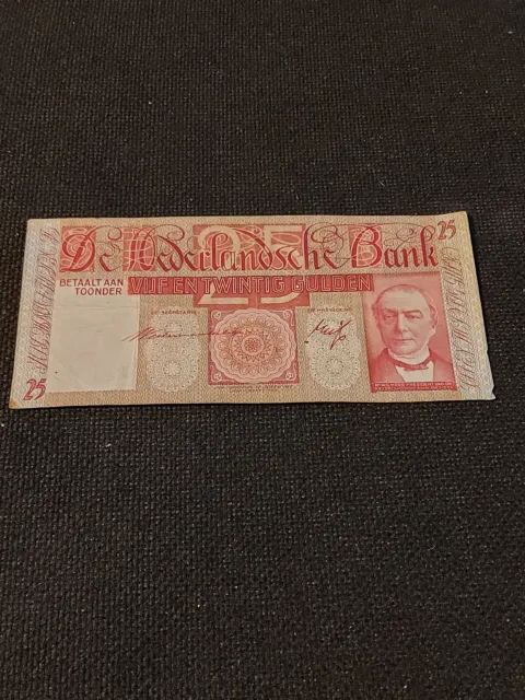Very RARE 25 Gulden Netherlands Banknote,ND(1937),P-50, VF Condition.