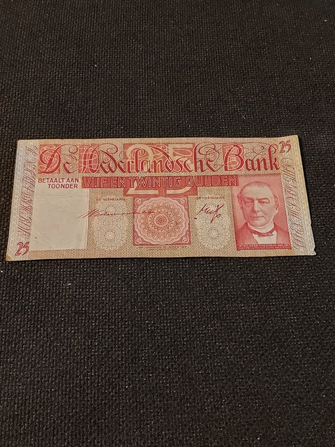 Very RARE 25 Gulden Netherlands Banknote,ND(1937),P-50, VF Condition.