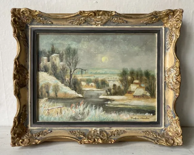 Ölbild Impressionniste Franz Frahm-Hessler Paysage Hivernal Dans Cadre Somptueux