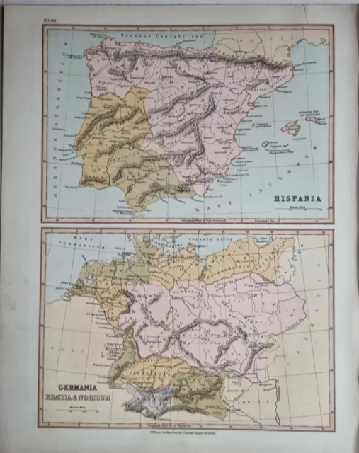 1878 Antique Map Hispania Tarraconensis - Germania Rhaetia & Noricum
