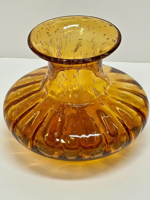 Pier One Blown Glass Amber Orange Art Vase With Bubbles With Label Sticker